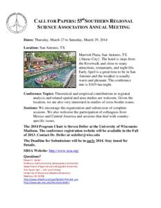 CALL FOR PAPERS: 47TH SOUTHERN REGIONAL SCIENCE ASSOCIATION ANNUAL MEETING