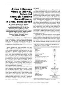 Avian Influenza Virus A (H5N1), Detected through Routine Surveillance, in Child, Bangladesh