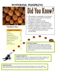 Powerful Pumpkins  Nutrition Chart Pumpkin ½ cup fresh Calories