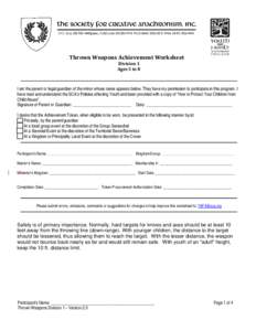 Thrown Weapons Achievement Worksheet Division 1 Ages 5 to 8 ______________________________________________________________________________________________________________________________________________