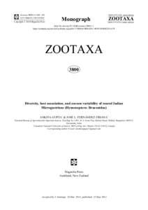 Diversity, host association, and cocoon variability of reared Indian Microgastrinae (Hymenoptera: Braconidae)