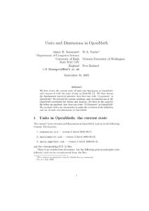 Units and Dimensions in OpenMath James H. Davenport W.A. Naylor∗ Department of Computer Science University of Bath Victoria University of Wellington Bath BA2 7AY England New Zealand