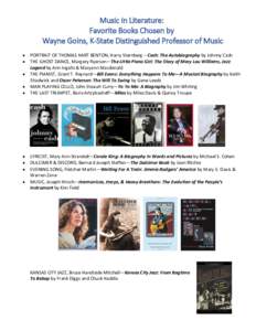 Music in Literature: Favorite Books Chosen by Wayne Goins, K-State Distinguished Professor of Music   