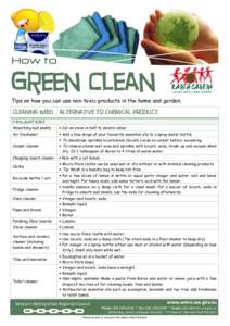 How to  Green clean Tips on how you can use non-toxic products in the home and garden.  Cleaning Need Alternative to chemical product