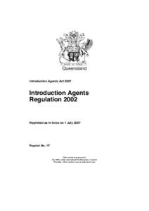 Queensland Introduction Agents Act 2001 Introduction Agents Regulation 2002