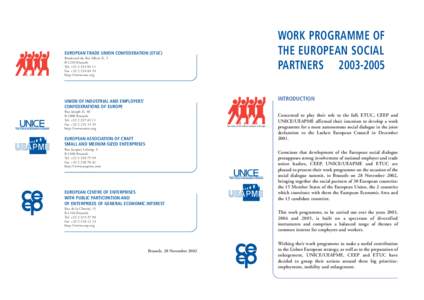 WORK PROGRAMME OF THE EUROPEAN SOCIAL PARTNERSEUROPEAN TRADE UNION CONFEDERATION (ETUC) Boulevard du Roi Albert II, 5