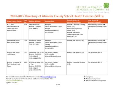 ROSTER OF ADOLESCENT SCHOOL-BASED HEALTH CENTERS