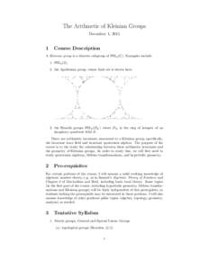 The Arithmetic of Kleinian Groups December 1, Course Description