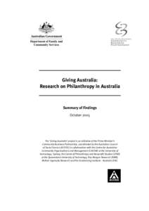 Giving Australia: Research on Philanthropy in Australia Summary of Findings October 2005
