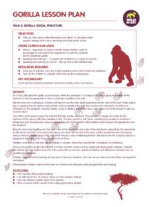 GORILLA LESSON PLAN YEAR 3: GORILLA SOCIAL STRUCTURE	 OBJECTIVES l	 PSHE 4a: Their actions affect themselves and others. To care about other 	 people’s feelings and to try to see things from their points of view.