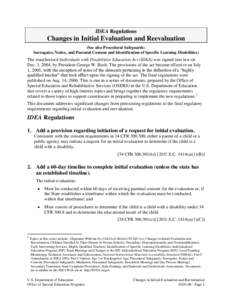 IDEA Regulations: Changes in Initial Evaluation and Reevaluation. (PDF)