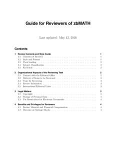 Guide for Reviewers of zbMATH Last updated: May 12, 2016 Contents 1