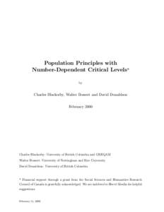 Population Principles with Number-Dependent Critical Levels* by Charles Blackorby, Walter Bossert and David Donaldson February 2000
