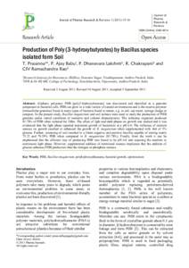 Determination of PHB production of certain Bacillus species isolated form Soil