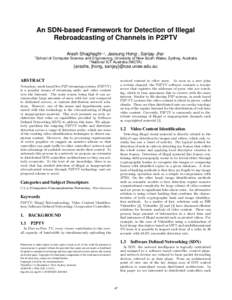 An SDN-based Framework for Detection of Illegal Rebroadcasting of Channels in P2PTV