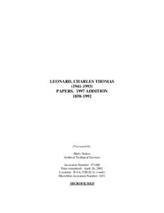 Leonard, Charles Thomas, Papers Addition