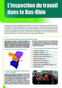 L’inspection du travail dans le Bas-Rhin APERÇU D’ACTIVITÉ I 2014 Compte tenu de l’intérêt manifesté lors de sa diffusion l’an dernier, l’Unité Territoriale du Bas-Rhin (UT 67) de la DIRECCTE Alsace prés