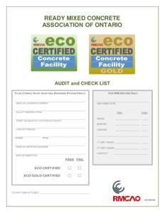READY MIXED CONCRETE ASSOCIATION OF ONTARIO AUDIT and CHECK LIST TO BE COMPLETED BY AUDITING ENGINEER (PLEASE PRINT)