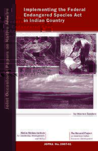 Joint Occasional Papers on Native Affairs  Implementing the Federal Endangered Species Act in Indian Country