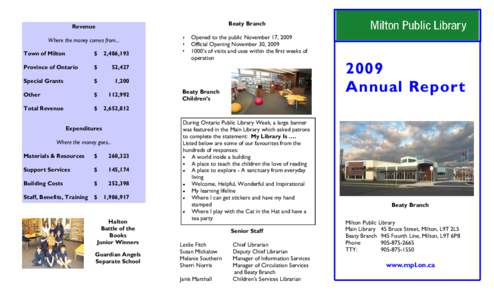 Beaty Branch  Revenue Where the money comes from... Town of Milton