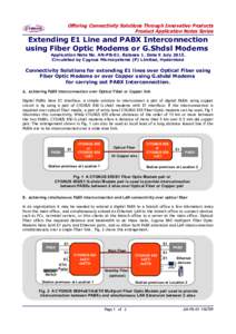 Offering Connectivity Solutions Through Innovative Products Product Application Notes Series Extending E1 Line and PABX Interconnection using Fiber Optic Modems or G.Shdsl Modems Application Note No. AN-PB-01. Release 1.