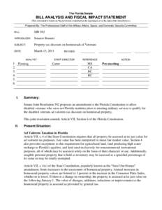 The Florida Senate  BILL ANALYSIS AND FISCAL IMPACT STATEMENT (This document is based on the provisions contained in the legislation as of the latest date listed below.)  Prepared By: The Professional Staff of the Milita