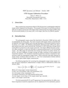 1 WHP Operations and Methods { October 1993 CTD Oxygen Calibration Procedure Robert C. Millard, Jr. Woods Hole Oceanographic Institution