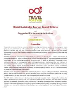 Global Sustainable Tourism Council Criteria VERSION 1, 1 NOVEMBER 2013 AND  Suggested Performance Indicators