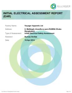 INITIAL ELECTRICAL ASSESSMENT REPORT (EAR) Factory Name: Voyager Apparels Ltd
