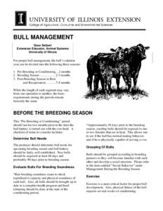 BULL MANAGEMENT Dave Seibert Extension Educator, Animal Systems University of Illinois  For proper bull management, the bull’s calendar