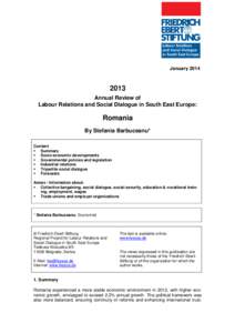 Annual review of labour relations and social dialogue in South East Europe: Romania : 2013