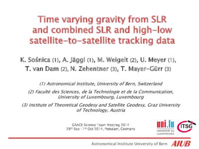 Time varying gravity from SLR and combined SLR and high-low satellite-to-satellite tracking data K. Sośnica (1), A. Jäggi (1), M. Weigelt (2), U. Meyer (1), T. van Dam (2), N. Zehentner (3), T. Mayer-Gürr[removed]Astr