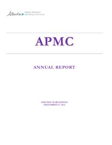 APMC ANNUAL REPORT FOR THE YEAR ENDING DECEMBER 31st, 2013