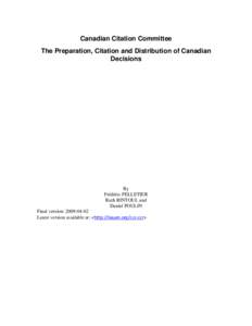 Canadian Citation Committee The Preparation, Citation and Distribution of Canadian Decisions By Frédéric PELLETIER