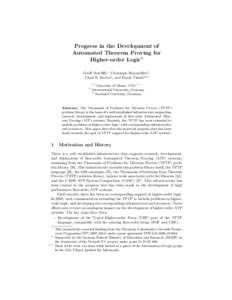 Progress in the Development of Automated Theorem Proving for Higher-order Logic? Geoff Sutcliffe1 , Christoph Benzm¨ uller2 , 3