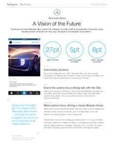 Success Story
  A Vision of the Future The always-innovative Mercedes-Benz worked with Instagram to position itself as the automaker of the future, using beautiful pictures combined with witty copy that played to the str