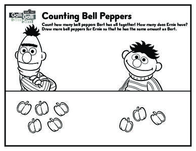 Counting Bell Peppers  Count how many bell peppers Bert has all together! How many does Ernie have? Draw more bell peppers for Ernie so that he has the same amount as Bert.  