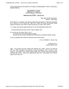 Notification No – Service Tax, datedPage 1 of 1 [TO BE PUBLISHED IN THE GAZETTE OF INDIA, EXTRAORDINARY, PART II, SECTION 3, SUB-SECTION (i)]