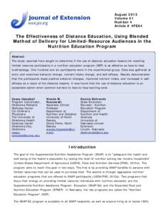 The Effectiveness of Distance Education, Using Blended Method of Delivery for Limited-Resource Audiences in the Nutrition Education Program