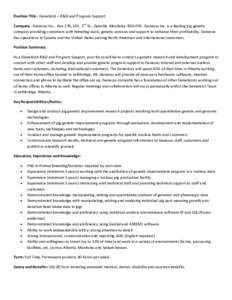 Microsoft Word - Geneticist RD and Program Support Position Advert May[removed]docx