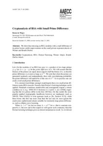 AAECC 13, 17–Cryptanalysis of RSA with Small Prime Difference Benne de Weger