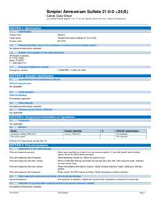Simplot Ammonium Sulfate +24(S) Safety Data Sheet according to Federal Register / Vol. 77, NoMonday, March 26, Rules and Regulations SECTION 1: Identification 1.1.