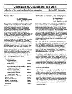 Organizations, Occupations, and Work IA Section of the American Sociological Association Spring 1999 Newsletter  I