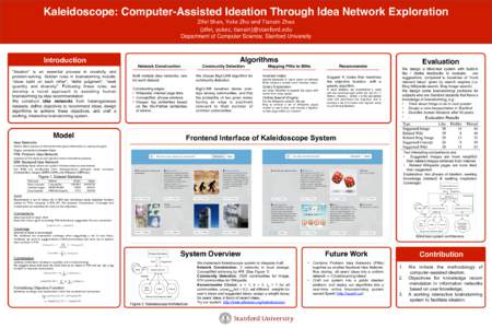 Kaleidoscope: Computer-Assisted Ideation Through Idea Network Exploration! Zifei	
  Shan,	
  Yuke	
  Zhu	
  and	
  Tianxin	
  Zhao	
   {zifei,	
  yukez,	
  5anxin}@stanford.edu	
   Department of Computer Scienc