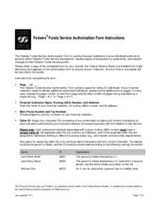 Fedwire Service Forms | Fedwire Funds Authorization Form