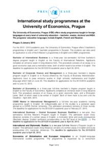 PRESS  RELEASE International study programmes at the University of Economics, Prague