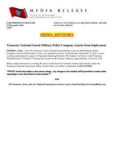 FOR IMMEDIATE RELEASE 15 December[removed]CONTACT: TN NATIONAL GUARD JOINT PUBLIC AFFAIRS[removed]OFFICE)