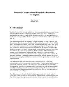 Potential Computational Linguistics Resources for Lojban Ben Goertzel