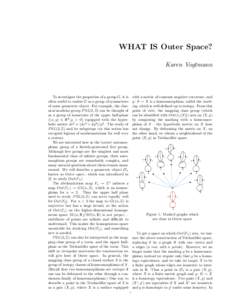 WHAT IS Outer Space? Karen Vogtmann To investigate the properties of a group G, it is often useful to realize G as a group of symmetries of some geometric object. For example, the classical modular group P SL(2, Z) can b
