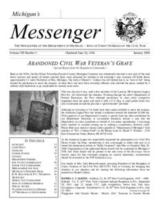 Michigan’s  Messenger THE NEWSLETTER OF THE DEPARTMENT OF MICHIGAN ~ SONS OF UNION VETERANS OF THE CIVIL WAR Volume VII Number 3